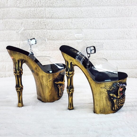 Brass Skull & Bones Red LED Platform 8" Heels Pole Shoes Vortex - Picture 3 of 11